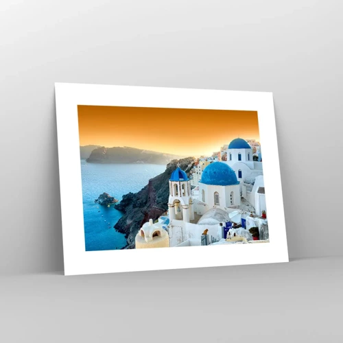 Plakat - Santorini - omfavnet af klipperne - 40x30 cm