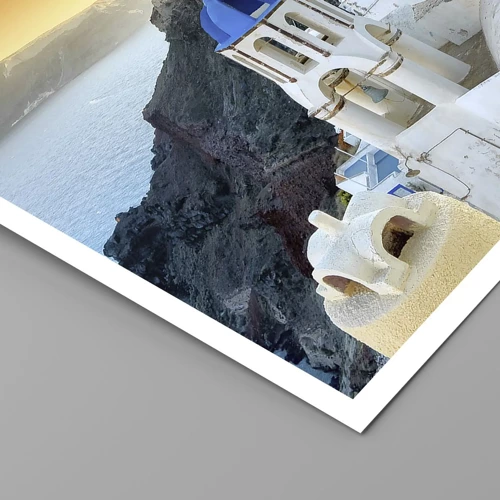 Plakat - Santorini - omfavnet af klipperne - 40x30 cm