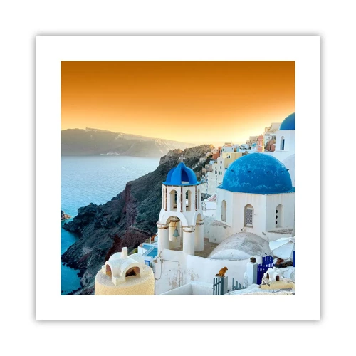 Plakat - Santorini - omfavnet af klipperne - 40x40 cm