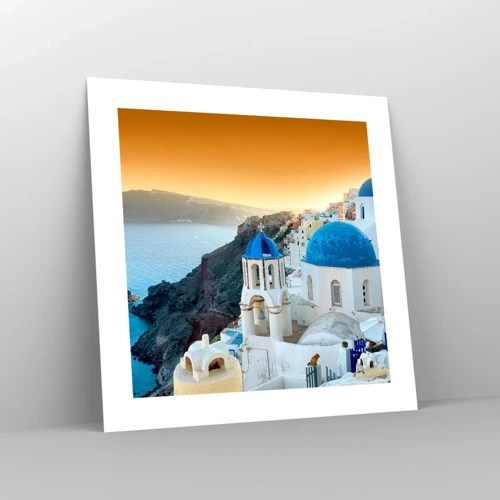 Plakat - Santorini - omfavnet af klipperne - 40x40 cm