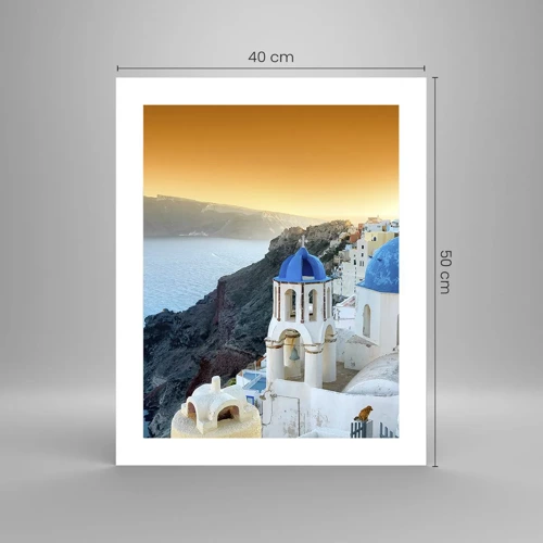 Plakat - Santorini - omfavnet af klipperne - 40x50 cm