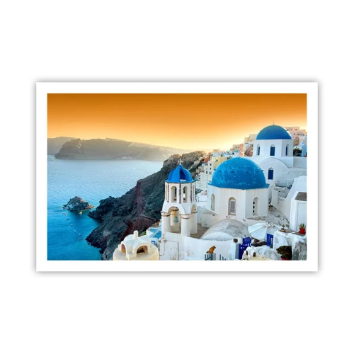 Plakat - Santorini - omfavnet af klipperne - 91x61 cm