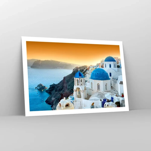 Plakat - Santorini - omfavnet af klipperne - 91x61 cm