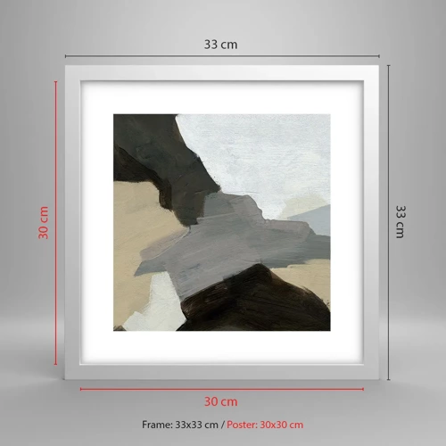 Plakat i hvid ramme - Abstraktion: afsked med det grå - 30x30 cm