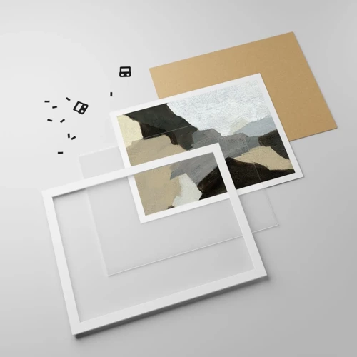 Plakat i hvid ramme - Abstraktion: afsked med det grå - 91x61 cm