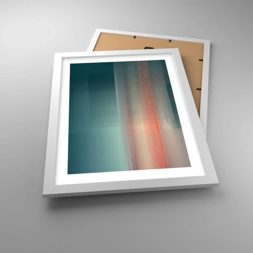 Plakat i hvid ramme - Abstraktion: bølger af lys - 30x40 cm