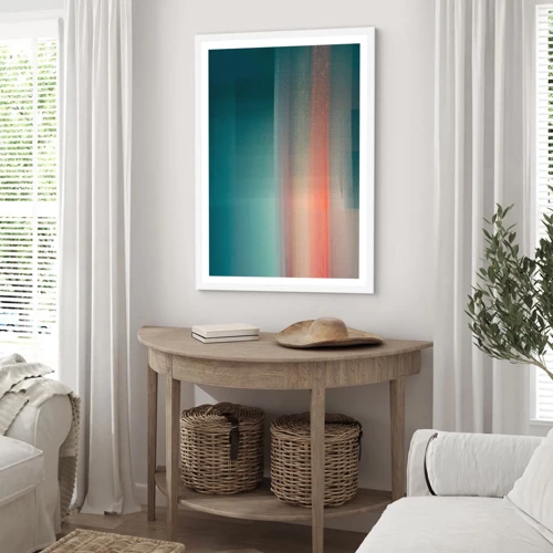 Plakat i hvid ramme - Abstraktion: bølger af lys - 40x50 cm