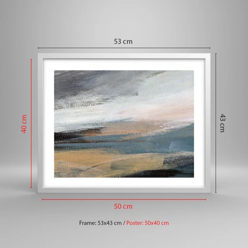 Plakat i hvid ramme - Abstraktion: nordligt landskab - 50x40 cm