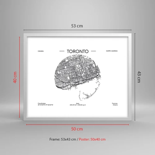 Plakat i hvid ramme - Anatomi af Toronto - 50x40 cm