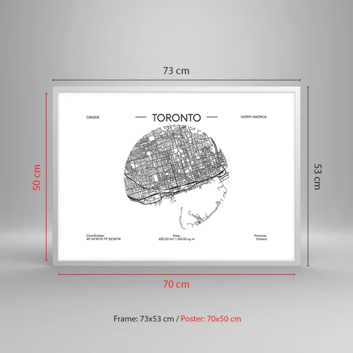 Plakat i hvid ramme - Anatomi af Toronto - 70x50 cm