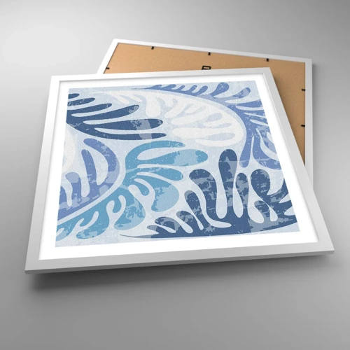 Plakat i hvid ramme - Blå bregner - 50x50 cm
