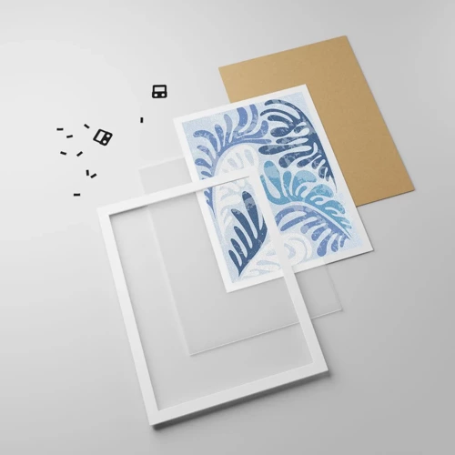 Plakat i hvid ramme - Blå bregner - 61x91 cm