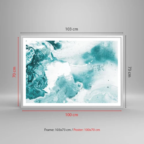 Plakat i hvid ramme - Blå oversvømmelsesflader - 100x70 cm