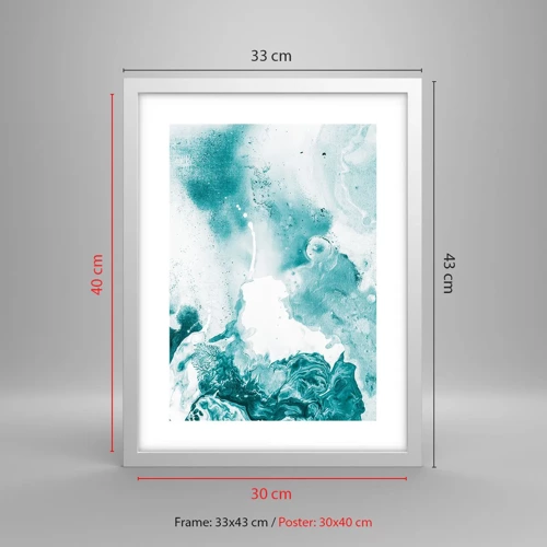 Plakat i hvid ramme - Blå oversvømmelsesflader - 30x40 cm