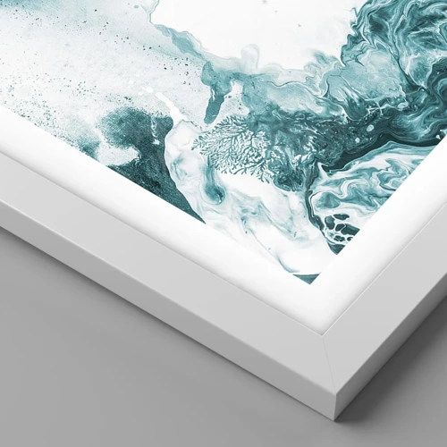 Plakat i hvid ramme - Blå oversvømmelsesflader - 70x50 cm