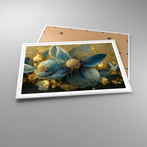 Plakat i hvid ramme - Blomstre med guld - 100x70 cm