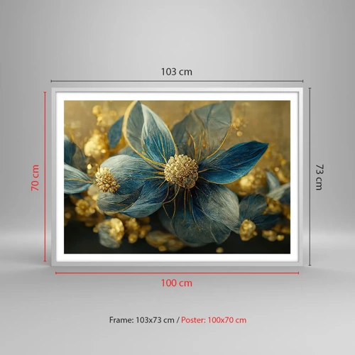 Plakat i hvid ramme - Blomstre med guld - 100x70 cm