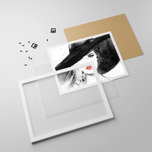 Plakat i hvid ramme - Dame i sort - 100x70 cm