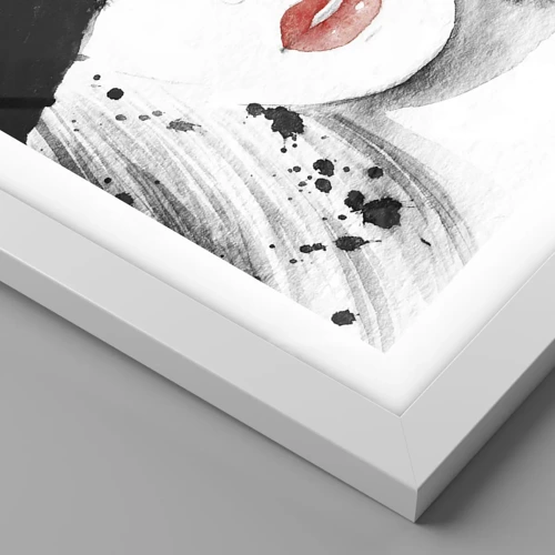 Plakat i hvid ramme - Dame i sort - 100x70 cm