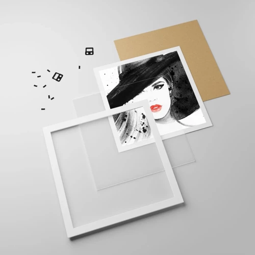 Plakat i hvid ramme - Dame i sort - 30x30 cm