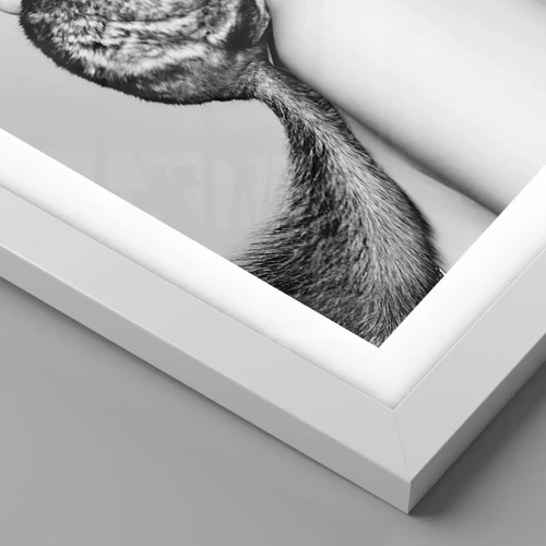 Plakat i hvid ramme - Dame med en chinchilla - 30x30 cm