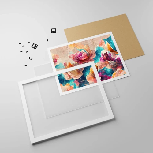 Plakat i hvid ramme - Den farverige pragt i en buket - 40x30 cm