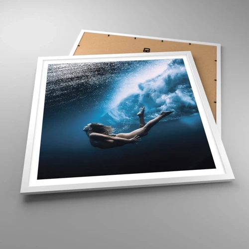 Plakat i hvid ramme - Den moderne havfrue - 60x60 cm
