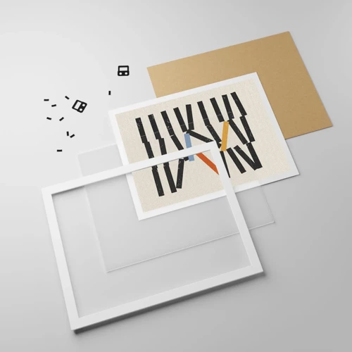 Plakat i hvid ramme - Dominoer - komposition - 70x50 cm