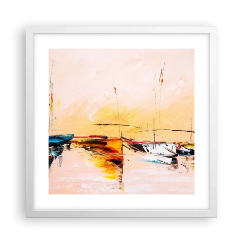 Plakat i hvid ramme - En aften i havnen - 40x40 cm