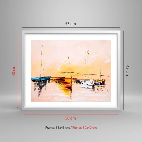 Plakat i hvid ramme - En aften i havnen - 50x40 cm