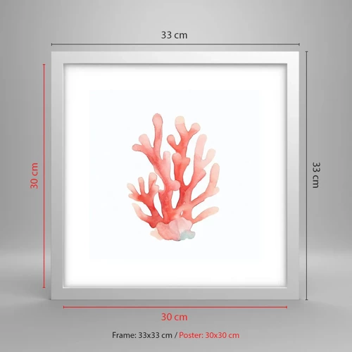 Plakat i hvid ramme - Farven koral - 30x30 cm