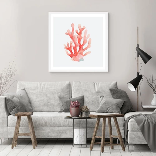 Plakat i hvid ramme - Farven koral - 40x40 cm
