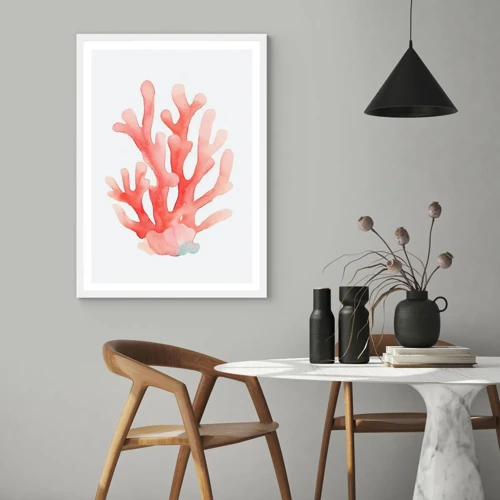 Plakat i hvid ramme - Farven koral - 50x70 cm
