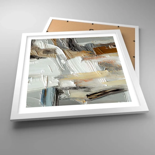 Plakat i hvid ramme - Farverige lagdelinger - 40x40 cm