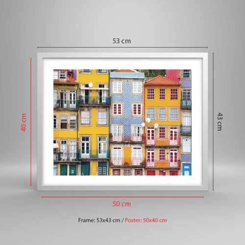 Plakat i hvid ramme - Farverne i den gamle bydel - 50x40 cm