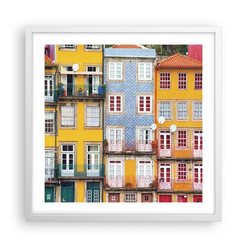 Plakat i hvid ramme - Farverne i den gamle bydel - 50x50 cm