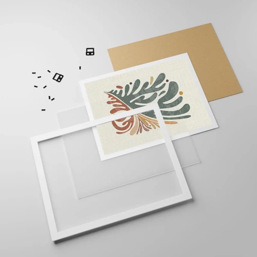 Plakat i hvid ramme - Flerfarvet blad - 100x70 cm