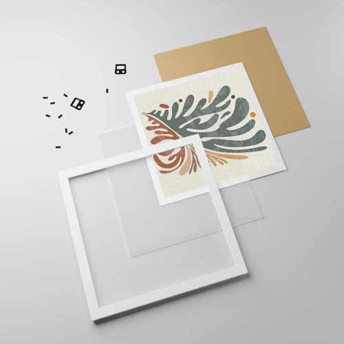 Plakat i hvid ramme - Flerfarvet blad - 30x30 cm