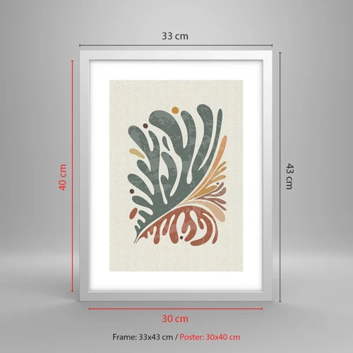 Plakat i hvid ramme - Flerfarvet blad - 30x40 cm