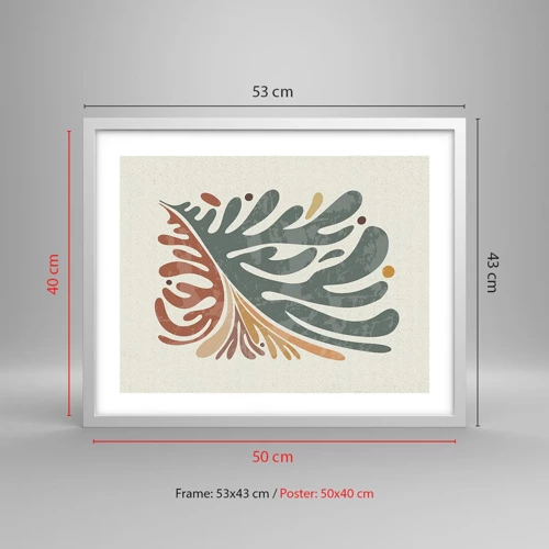 Plakat i hvid ramme - Flerfarvet blad - 50x40 cm