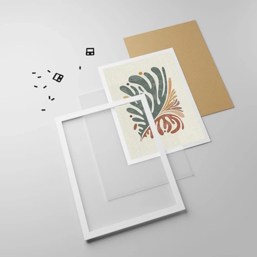 Plakat i hvid ramme - Flerfarvet blad - 50x70 cm