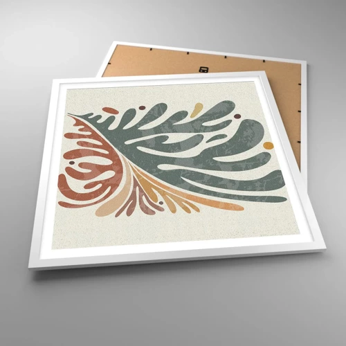 Plakat i hvid ramme - Flerfarvet blad - 60x60 cm