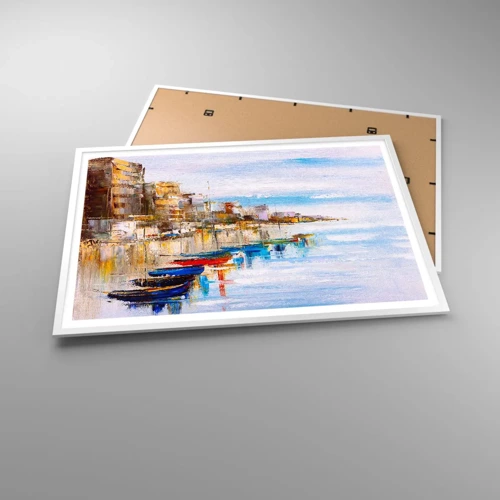 Plakat i hvid ramme - Flerfarvet urban havn - 100x70 cm