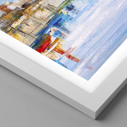 Plakat i hvid ramme - Flerfarvet urban havn - 100x70 cm