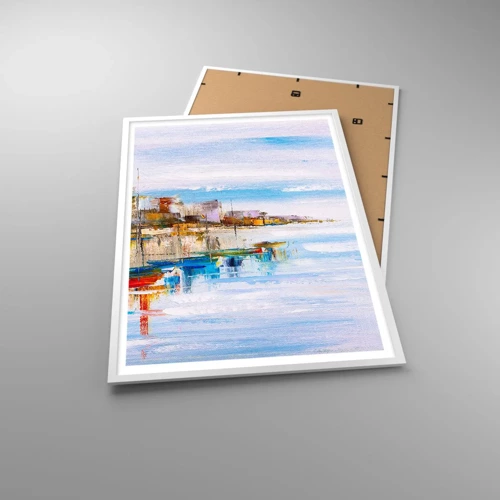 Plakat i hvid ramme - Flerfarvet urban havn - 70x100 cm
