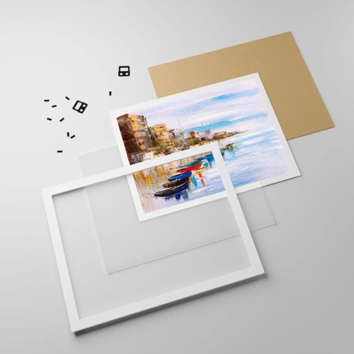 Plakat i hvid ramme - Flerfarvet urban havn - 70x50 cm
