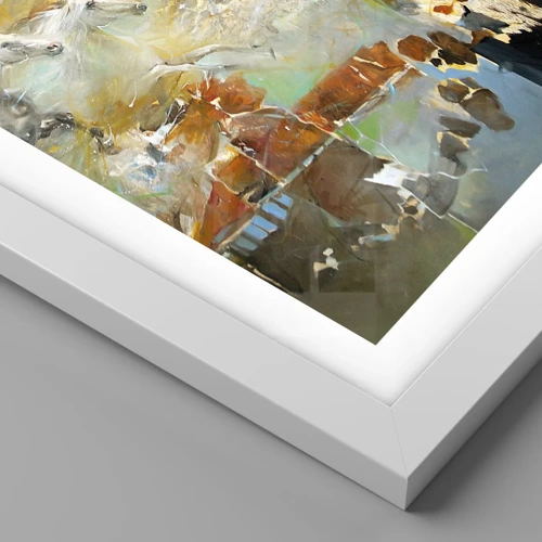 Plakat i hvid ramme - Galopperer gennem lyset - 60x60 cm