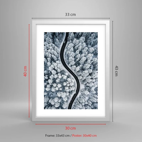 Plakat i hvid ramme - Gennem en vinterskov - 30x40 cm
