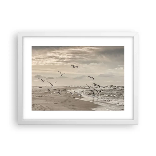 Plakat i hvid ramme - Havet brummer, fuglene synger - 40x30 cm