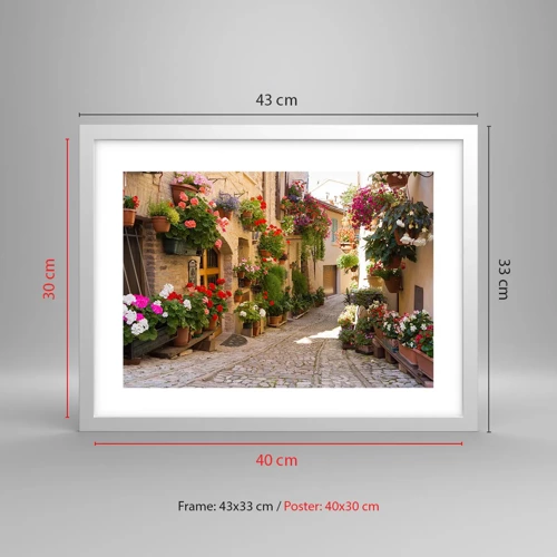 Plakat i hvid ramme - I en strøm af blomster - 40x30 cm